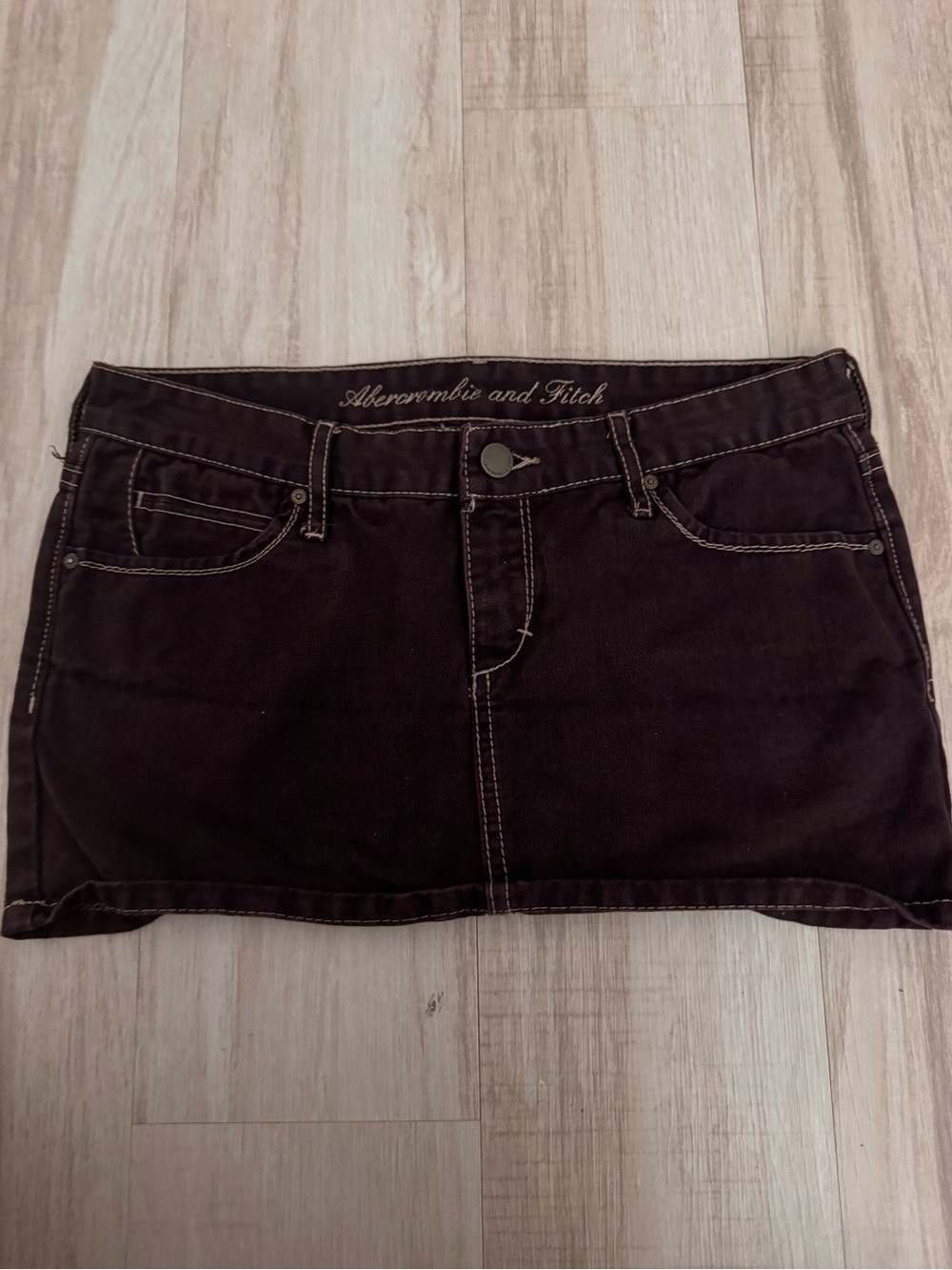 Abercrombie & Fitch brown Denim Mini Skirt with Contrast Stitching